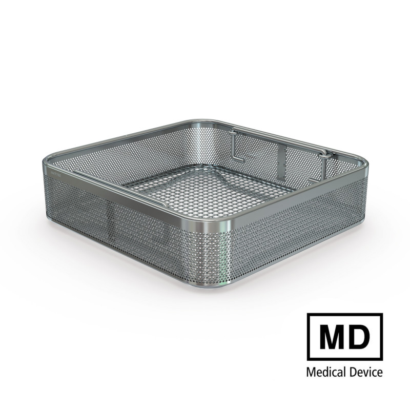 Panier en tôle perforée, empilable, avec poignées rétractables