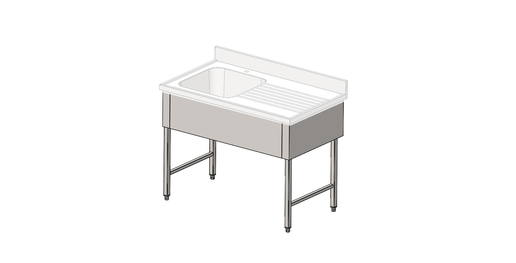 Plonge 1 bac en résine minérale, châssis inox, sans étagère basse
