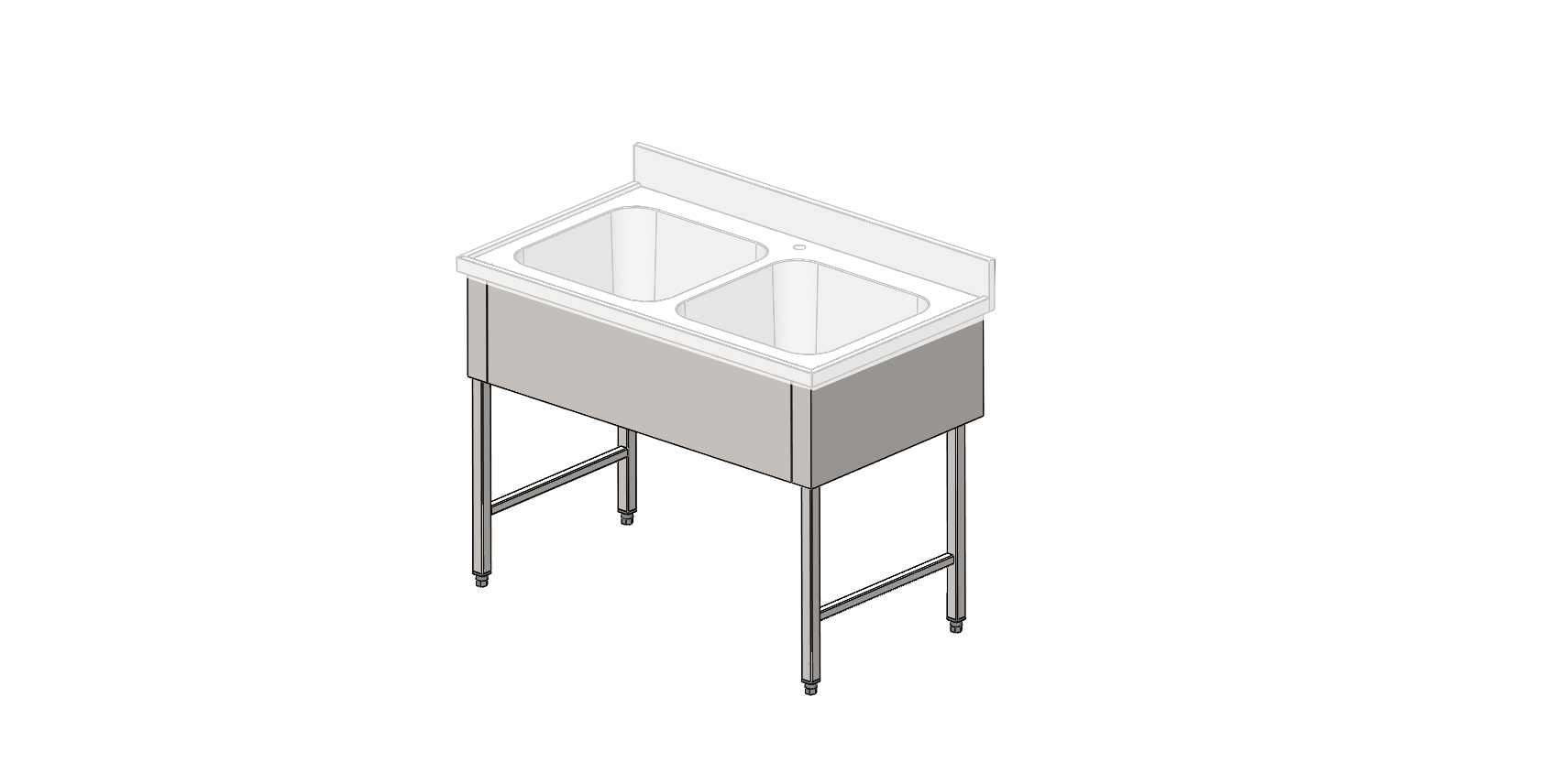 Plonge 2 bacs en résine minérale, châssis inox, sans étagère basse