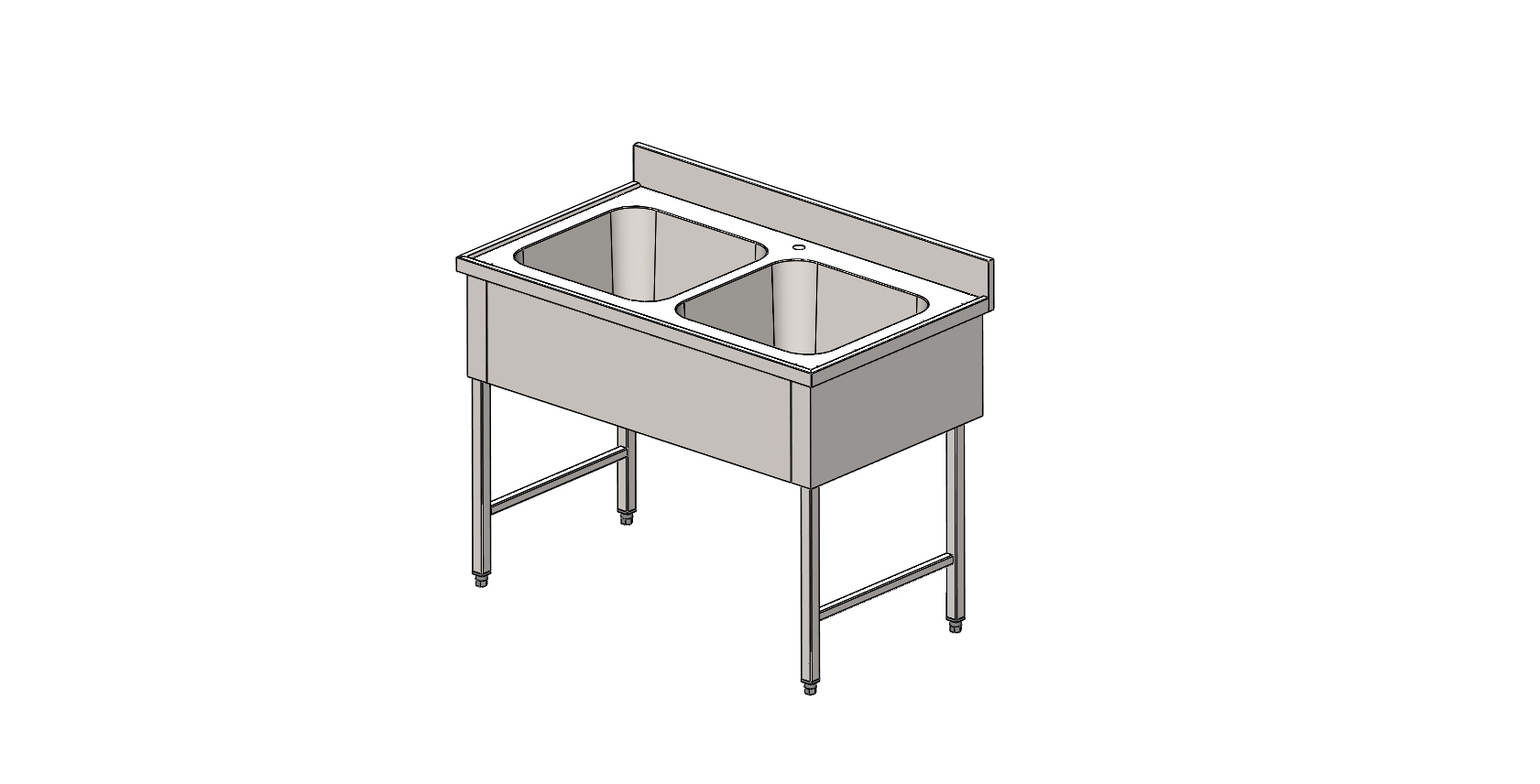 Plonge 2 bacs en inox, sans étagère basse