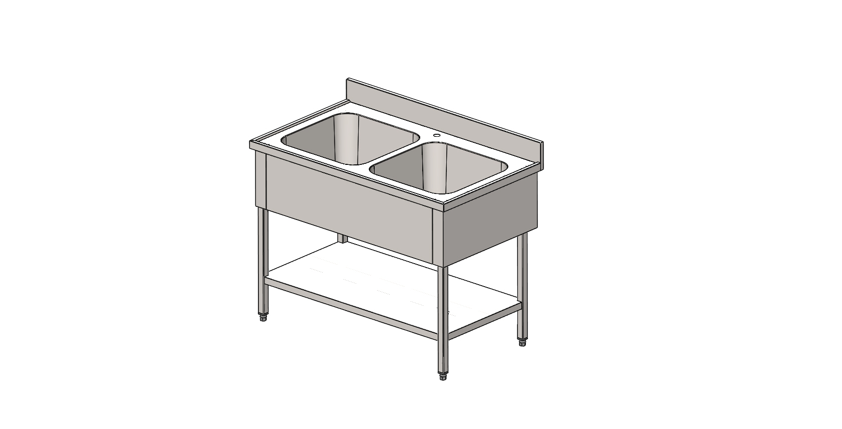 Plonge 2 bacs en inox, avec étagère basse