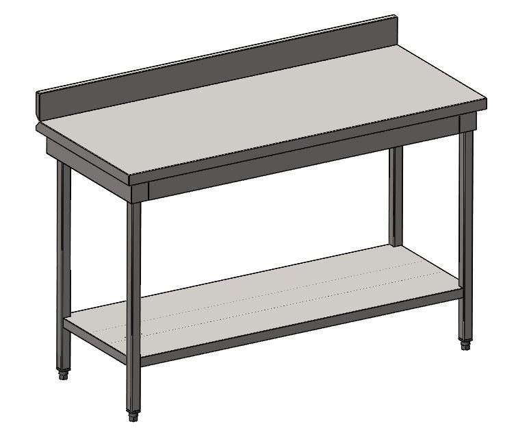 Table adossée en inox avec étagère basse