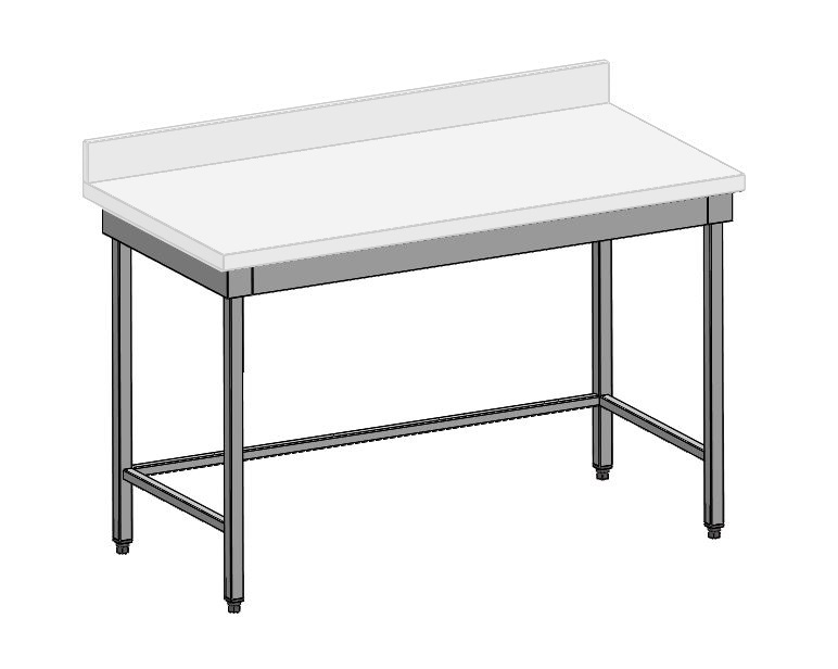 Table adossée, châssis inox, dessus en résine minérale