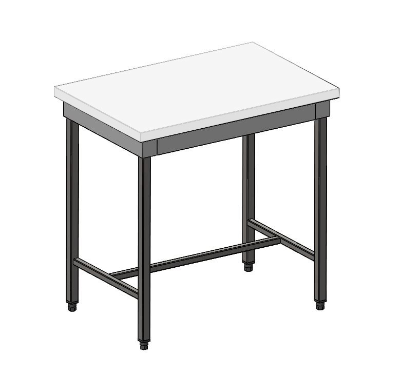 Table centrale, châssis inox, dessus résine minérale